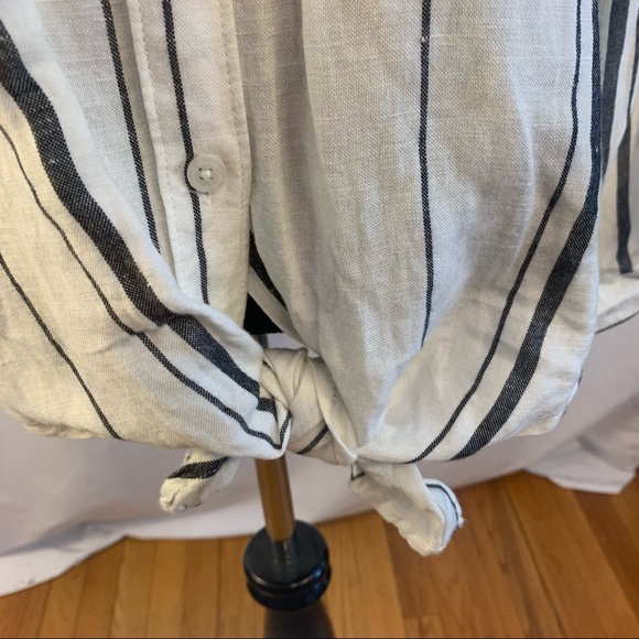 Harper Top Tie Front Button Down Linen Striped Blouse Women's L Large Spring - Picture 4 of 5